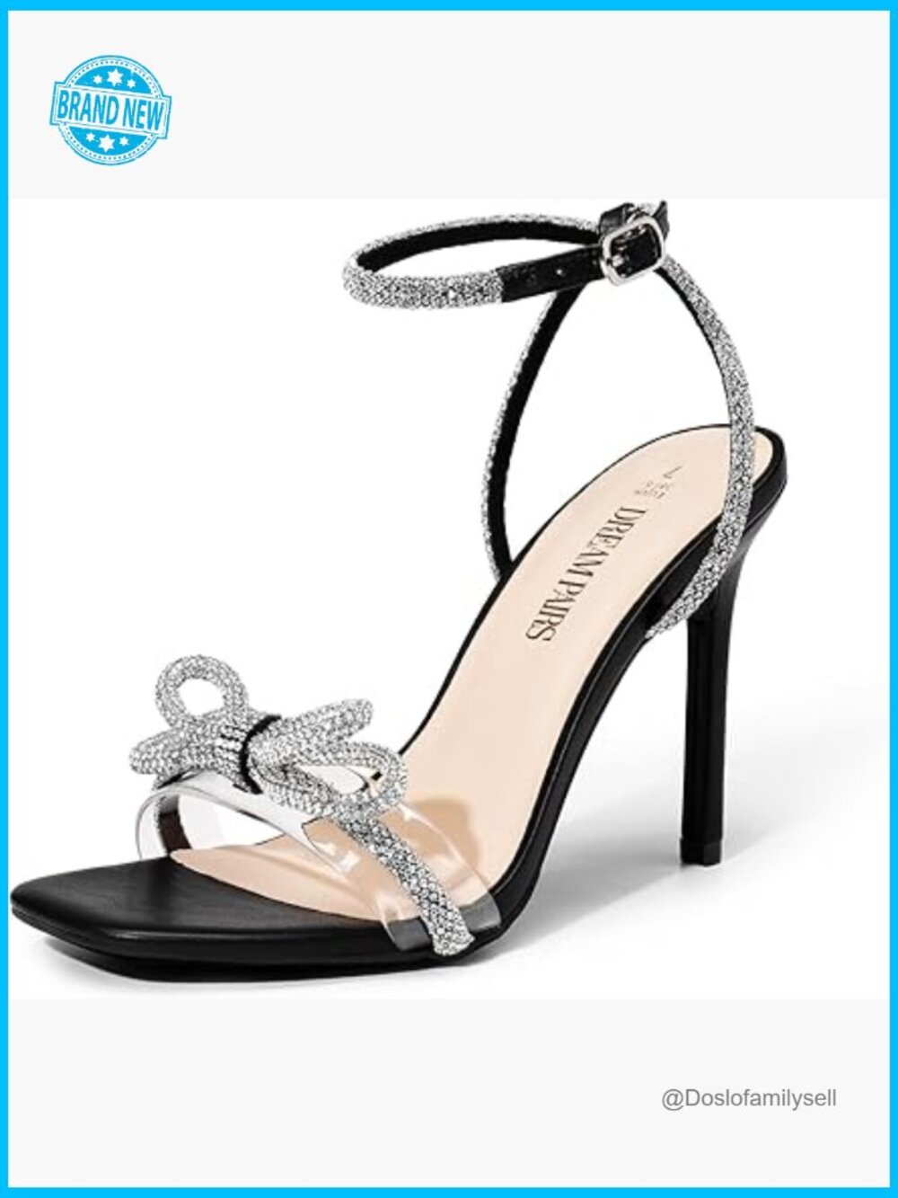 Crystal Bowknot Slingback Heels Square Toe Stiletto Party Wedding Shoes